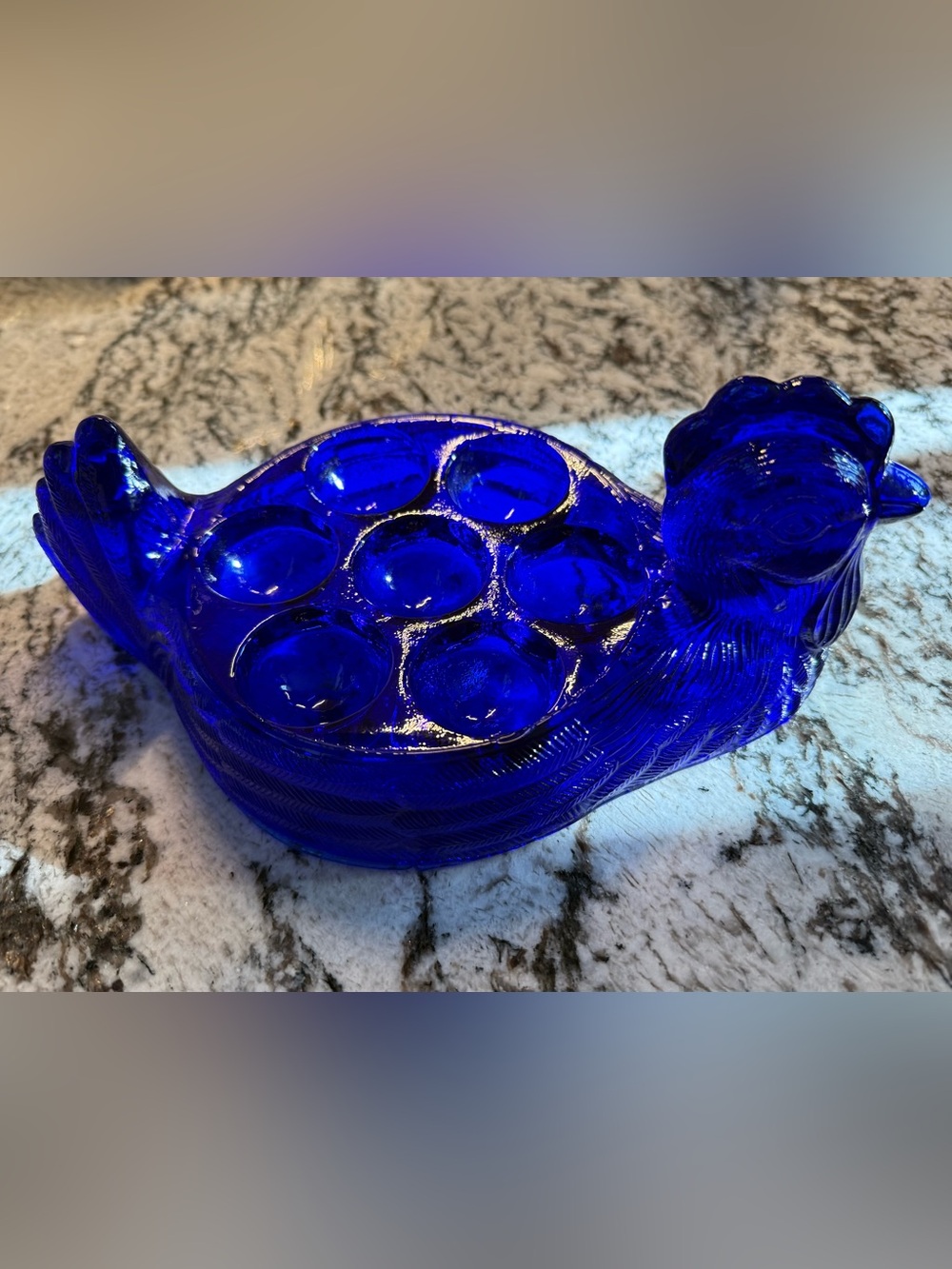 Cobalt Blue Glass Egg Holder Dish
